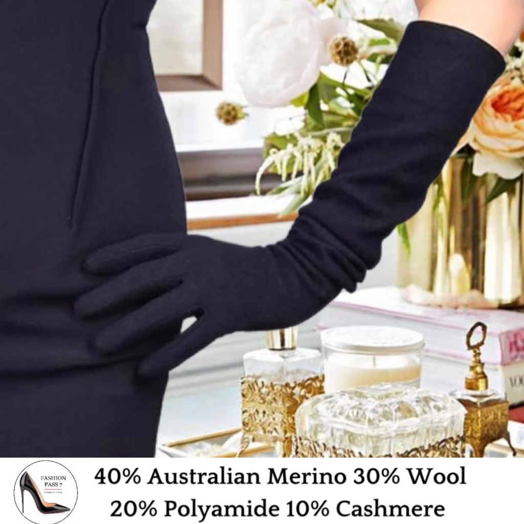 Long Cashmere Merino Wool Gloves Classical Black Opera Driving Winter Warm Glove